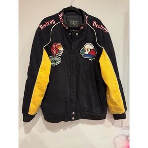 Vintage Y2K Blue Axes Snap Bomber Jacket Skulls Size XL